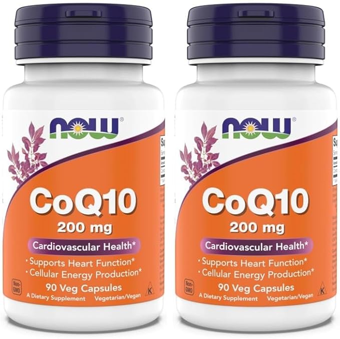 Now Supplements - CoQ10 (Coenzyme Q10) 200 mg Supports Cardiovascular Health* Kosher Vegan 90 Vegetarian Capsules (Pack of 2)