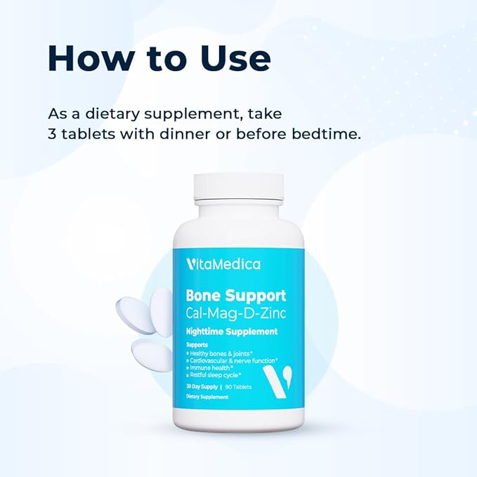 VitaMedica | Bone Support | Supplement for Bones and Joints | Calcium | Magnesium | Vitamin D &amp Vitamin K | Boron | Chelated Minerals | Bone Support | Natural Sleep | Made in USA | 90 Ct | 30 Serv