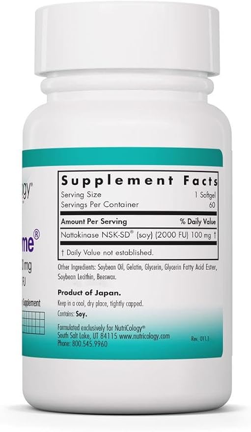 Allergy Research Group NutriCology NattoZyme 100 mg - Supplement to Support Healthy Circulation - Delivers 100 mg Nattokinase NSK-SD from Fermented Soybeans per Serving - 60 Servings - 60 Softgels
