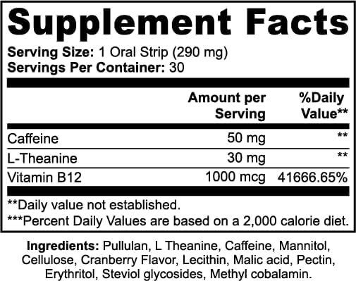 Zevita Energy Strips | Quick-Dissolve Oral Strips for| 30 Strips