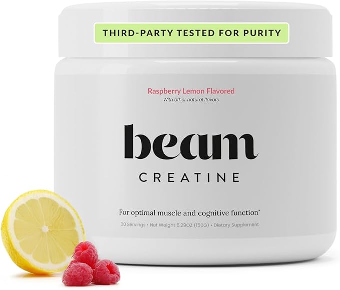 Beam Creatine Monohydrate Powder – 5g Micronized Creatine Monohydrate Flavored Creatine for Women &amp Men Muscle Strength Growth &amp Cognitive Support Raspberry Lemon Flavor 30 Servings