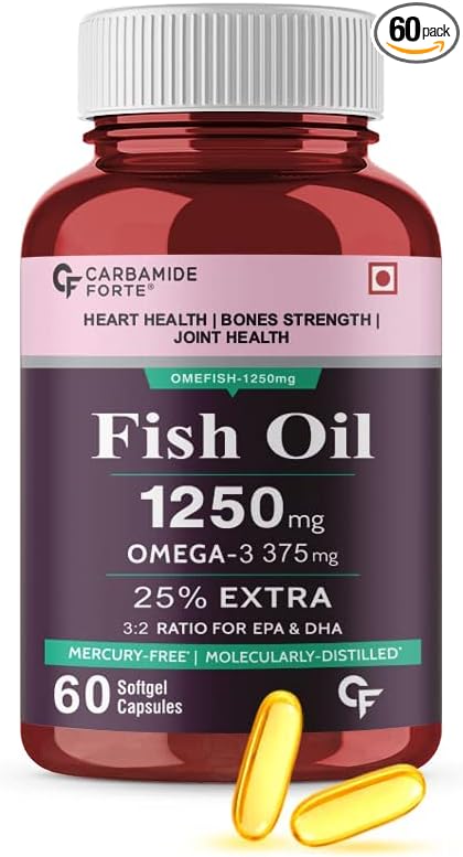 Fish Oil 1250mg with Omega 3 375mg Supplement | 25% Extra - 60 Softgel Capsules