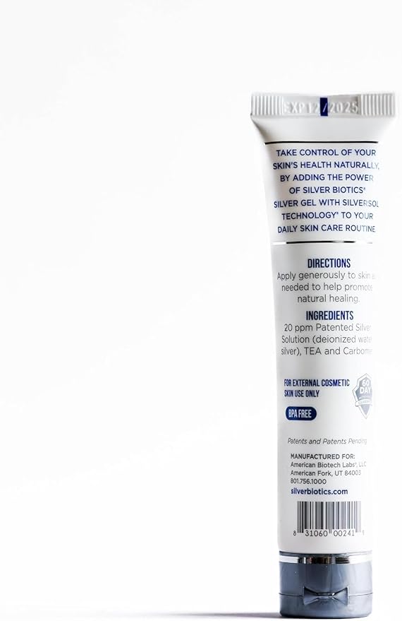 American Biotech Labs Silver Biotics Colloidal Silver Gel NanoSilver 20 PPM Soothing Skin Gel | Versatile 1.5 oz for Skin Comfort and Wellness (Pack of 2)