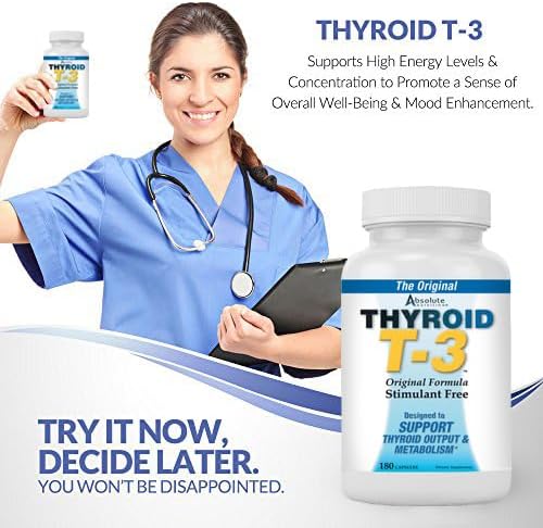 Absolute Nutrition Thyroid T-3 Radical Metabolic Booster Energy &amp Focus Unflavored Thyroid Support Formula Capsules Natural Metabolism Booster Support Healthy Thyroid Function 180 Capsules