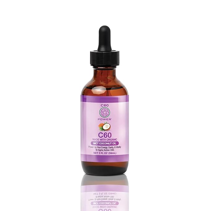 C60 Power C60 in Organic MCT Coconut Oil - Natural Wellness &amp Antioxidant Support for Men &amp Women 99.99% Pure Carbon Fullerenes Promotes Energy Mental Clarity &amp Stamina - 2 fl oz Bottl