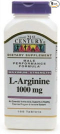 21st Century L-Arginine 1000mg Maximum Strength 100 ea (Pack of 9)