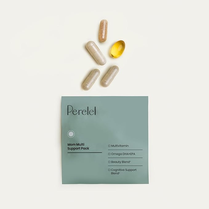 Perelel Mom Multi Support Pack Postnatal Vitamins for Women with Omega 3 Dha Iron Collagen &amp Vitamin B12 to Support Postpartum Health Soy &amp Gluten Free Non GMO 30 Daily Pill Packs