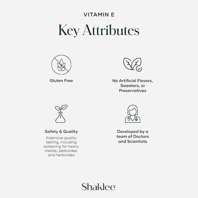 Shaklee - Vitamin E - Supports Heart Brain and Prostate Health -Neutralizing Damage Caused by Free Radicals Vita-E® 400 IU Tablets with Selenium and Grape Seed Extract - 90 Softgels