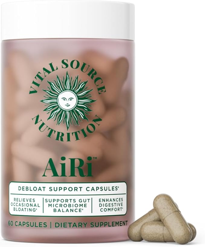 Vital Source Nutrition - AiRi - Debloat Support Capsules - Natural Digestive Blend with Enzymes &amp Herbal Extracts - Supports Gut Balance &amp Digestive Comfort - Supplements for Women - 30 Servin