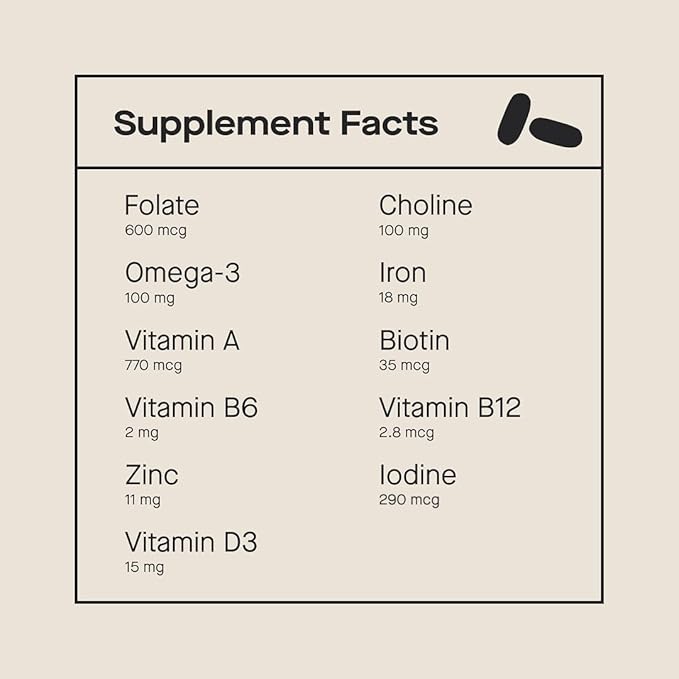 Modern Fertility Prenatal Multivitamin | Developed with OB-GYNs Contains 12 Essential Nutrients for Support Before During and After Pregnancy 30-Day Supply (60 Capsules)
