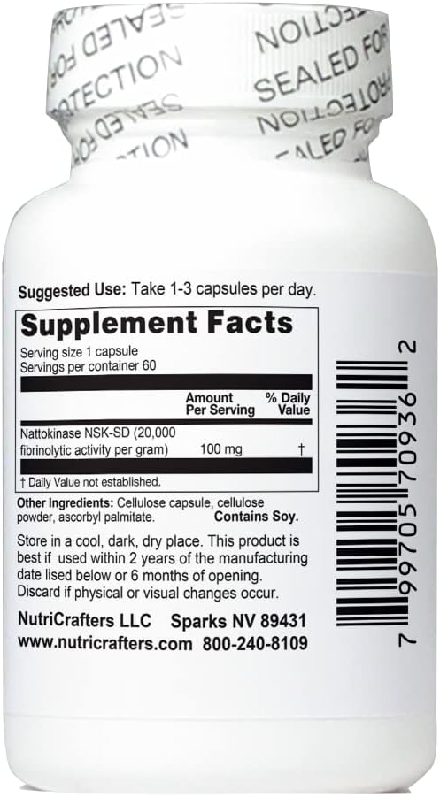 Nattokinase NSK-SD 2000 Units 60 Capsules - The Cardiovascular Superfood of Japan - Made in The USA with Japanese NSK-SD Nattokinase. The Original and Most Researched Nattokinase.