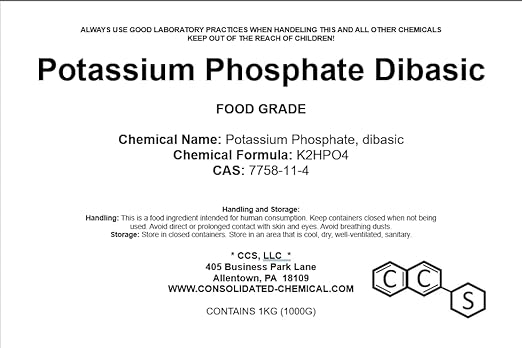 Potassium Phosphate Dibasic | Food Grade | Kosher/Halal Certified - 1000 Grams