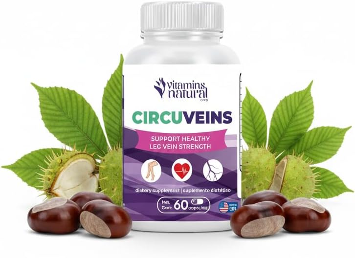 CircuVeins Circulation Support Supplement for Legs and Veins with Horse Chestnut Gotu Kola Butcher’s Broom and Grape Seed for Healthy Blood Flow and Leg Comfort – 60 Capsules
