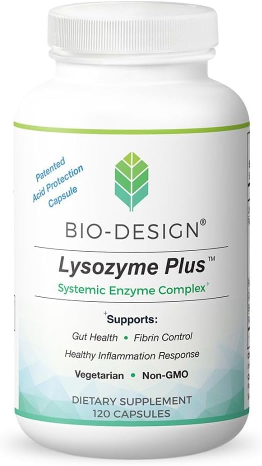 Lysozyme Plus Systemic Enzyme Complex - Broad Spectrum &amp Highly Active Vegetarian Enzymes - Supports Gut Health Fibrin &amp Inflammation Control - 120 Capsules