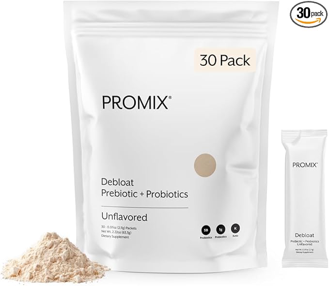 ProMix Nutrition Debloat Prebiotics and Probiotics Immune Support Supplement for Digestion Cortisol Health Gut Cleanse - Unflavored - 30 Servings (Pack of 30)