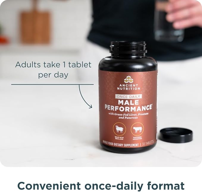 Ancient Nutrition Organ Supplements for Men Once Daily Grass-Fed and Wild Organ Complex Tablets Liver Prostate Pancreas Supports Male Performance Healthy Aging 30 Ct