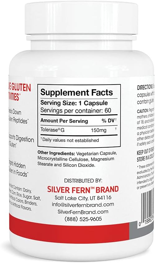 Silver Fern Gluten Comfort with Tolerase G - 2 Bottles - 60 Capsules Each - Digestive Enzyme Made Specifically to Break Down and Digest Gluten Protein
