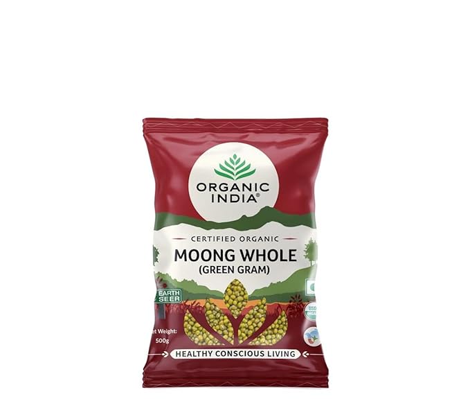 ORGANIC INDIA Rich in Proteins &amp Dietary Fiber Delicious in Taste Moong Whole (Green Gram) 500gm