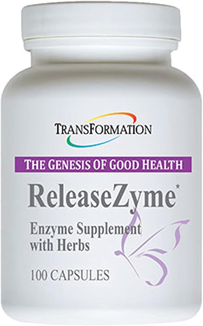 TRANSFORMATION THE GENESIS OF GOOD HEALTH Enzymes ReleaseZyme Blend Supplement with Natural Herbs Advanced Digestive Support Formula with Protease Helps Break Down Proteins Plant Based Enzymes 100