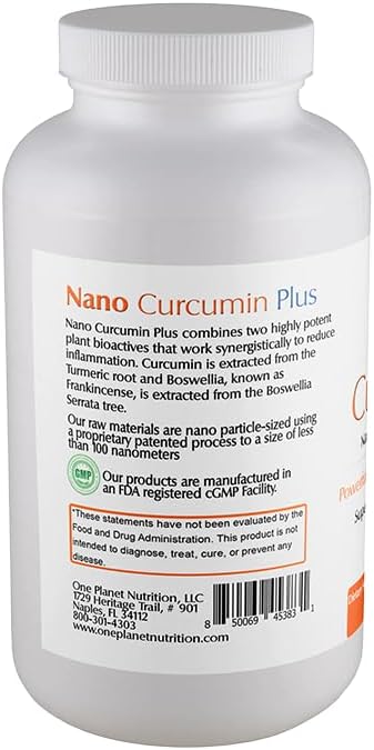 One Planet Nutrition Nano Curcumin Plus 500 mg Veggie Capsules (240 Servings) Nano Curcumin with Boswellia for High Absorption Supports Joint and Immune Health Non-GMO Vegan Gluten-Free