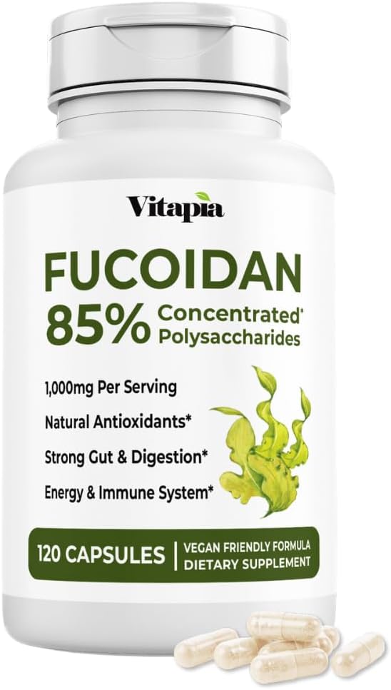 Vitapia Pure Fucoidan 85% Brown Seaweed Extract for Immune Strong Cellular Health Digestive Support - 1000mg Fucoidan Per Serving - 120 Veggie Capsules Non-GMO Gluten-Free Vegan-Friendly