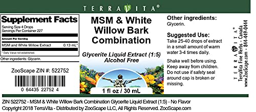 MSM &amp White Willow Bark Combination Glycerite Liquid Extract (1:5) - No Flavor (1 oz ZIN: 522752)