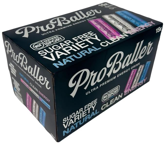 ProBaller Clean Energy Drink - Athlete-Grade Energy for Focus &amp Performance Zero Sugar NSF Certified for Sport Natural Caffeine Biotin Electrolytes Amino Acids &amp B Vitamins - Variety 12
