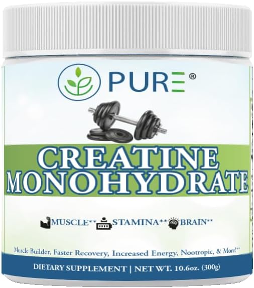PURE® Creatine Monohydrate Powder - 300g 60 Servings Unflavored Micronized Creatine for Muscle Growth Strength &amp Recovery - 5g Per Serving - Lab Tested Non-GMO Made in USA