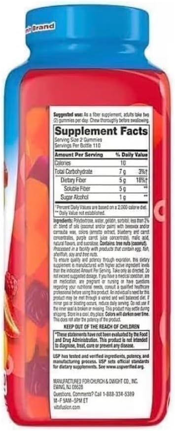 Vita Fiber Well Gummies Sugar Free Peach Raspberry &amp BlackBerry Flavors 220 Count (2 Pack)