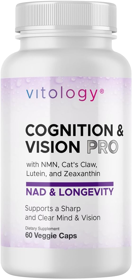NAD &amp Longevity: Cognition &amp Vision PRO – NMN + NR + PQQ + Lion’s Mane + Lutein + Zeaxanthin – Supports Healthy Cognitive &amp Visual Function – 60 Veggie Capsules