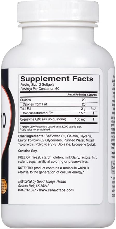 Ultra CoQ10 Coenzyme Supplement for Cardio Health 150 mg of CoQ10 - Ubiquinone - Per 2 Softgels w/Safflower Oil &amp Tocopherols 6X Better Absorption for Brain &amp Muscle Health 120 Softgels