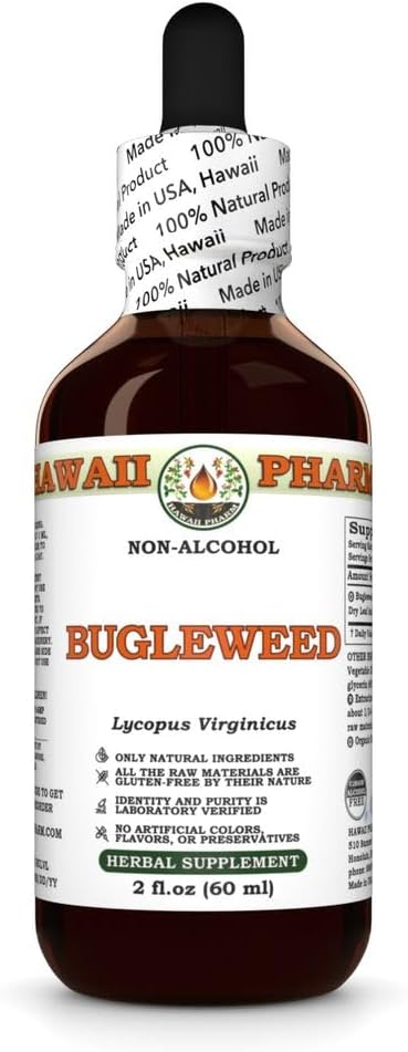 Hawaii Pharm Bugleweed Alcohol-Free Extract Glycerite for Thyroid Balance Eases Premenstrual Discomfort Soothes Breast Tenderness Supports Women's Wellness - 2 fl.oz