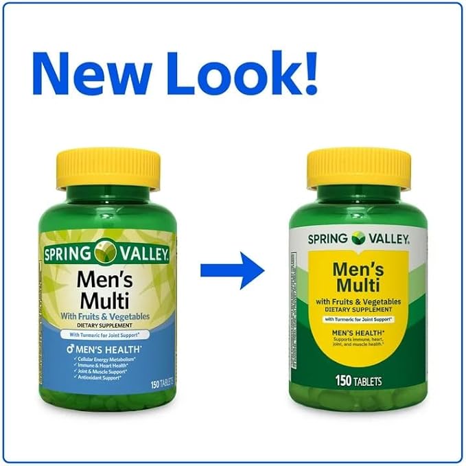 SUREFECT Spring Valley Men's Multivitamin Tablets with Fruits &amp Vegetables - Includes Turmeric for Joint Support 150 Count Organizer.