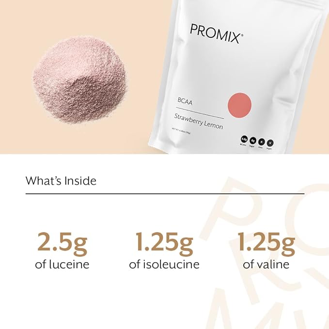 Promix BCAA Post-Workout Energy Powder - 5g Micronized BCAAs Sugar Free Plant Based Vegan Keto - Strawberry Lemon - 30 Servings (Pack of 1)