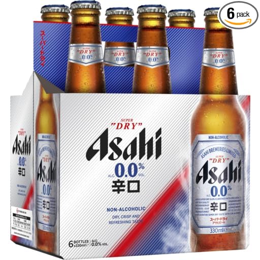 Asahi Super Dry 0.0 Non Alcoholic (Pack of 6) 11.2oz Bottles 330 ML Zero Alcohol Beer Premium Japanese Beer Beverage