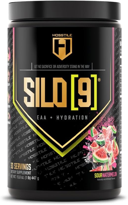 HOSSTILE SILO[9] EAA + Hydration Powder – Essential Amino Acids with Electrolytes EAA BCAA Intra Workout Powder &amp Post Workout Recovery Sour Watermelon 30 Servings
