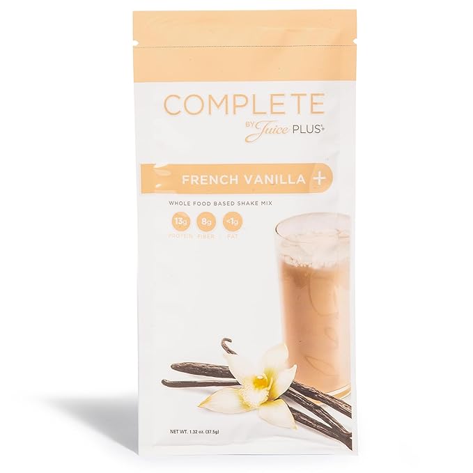 Complete by JuicePlus+ Single Serve French Vanilla Shakes - Plant-Based Nutrition - Vegan Gluten-Free Non-GMO Kosher Whole Food Based Shake Powder with Protein Fiber &amp Prebiotics - 15 Serving