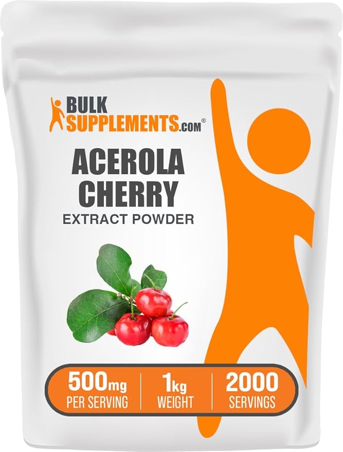 BulkSupplements.com Acerola Cherry Extract Powder - Natural Vitamin C Supplement Acerola Cherry Powder - Vegan &amp Gluten Free 500mg per Serving 1kg (2.2 lbs) (Pack of 1)