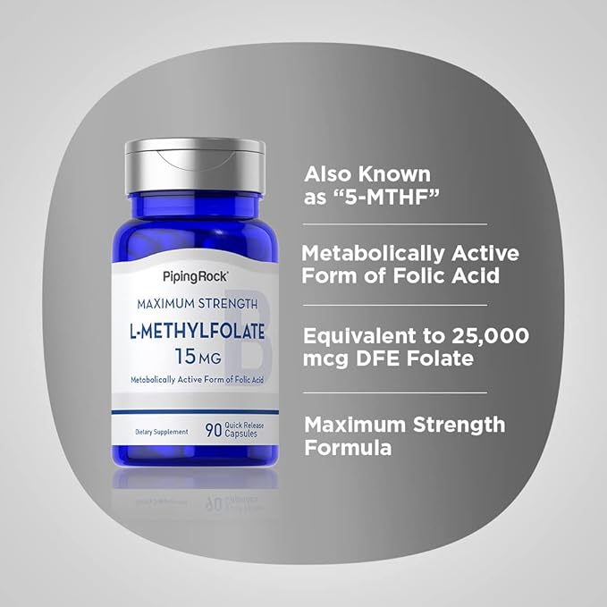 Piping Rock L Methylfolate 15 mg | 90 Capsules | Max Potency | Active Folic Acid Supplement | Non-GMO Gluten Free