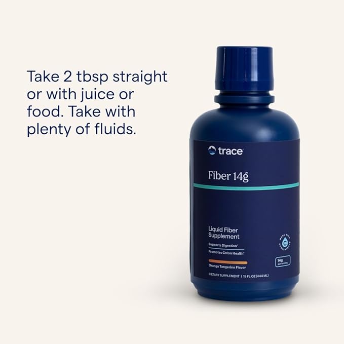 Trace Minerals Fiber 14g - Fiber Supplement for Colon Health &amp Digestive Support - Balanced Gut Flora - Liquid Supplement - Gluten-Free - Vegan - Orange Tangerine Flavor - 15 fl oz (15 Servings)