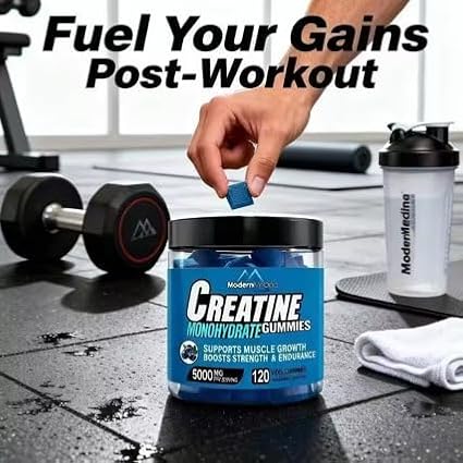 Creatine Monohydrate Gummies Blueberry Flavor Creatine Gummy with 5000mg per Serving 120 Count Vegan Dietary Supplement for Muscle Growth Strength Endurance