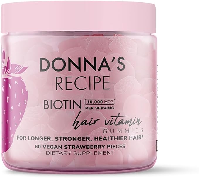 Donna's Recipe by Tabitha Brown | Vegan Strawberry Biotin Hair Skin &amp Nails Gummies – 10000 mcg Biotin Clean Non-GMO Gluten-Free 60 Gummies