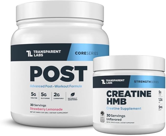 Transparent Labs Post Workout Recovery Muscle Builder (30 Servings Strawberry Lemonade) &amp Creatine HMB (30 Servings Unflavored)