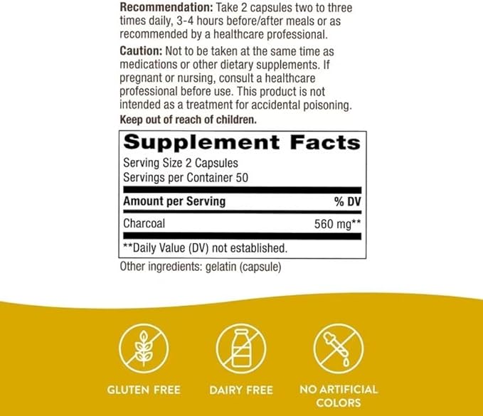 Natures Way Activated Charcoal Intestinal Cleanser Capsule 260 mg - 100 per pack - 3 packs per case.3