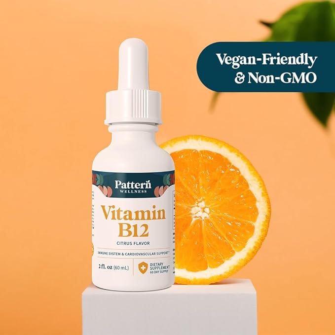 Pattern Wellness Vitamin B12 5000 mcg – Sublingual Liquid Drops – Methylcobalamin Supports Energy &amp Immune Health – Vegan Citrus Flavor – 2 fl. oz (60mL) 3rd Party Lab Tested