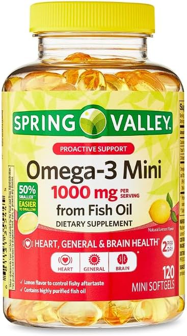 Omega-3 Mini from Fish Oil 1000 mg 120 Count Dietary Supplement Omega 3 Mini Softgels + Daily Supplement Tracker Sticker