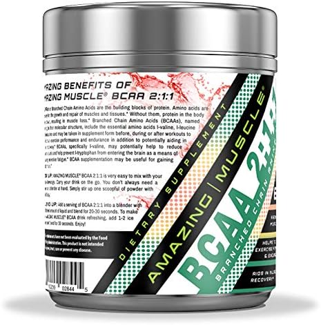 Amazing Muscle BCAA 2:1:1 Branched Chain Amino Acids Supplement | 6000 Mg Per Serving | 60 Servings | Watermelon Flavor