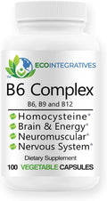 B6 Complex Vegan Vitamin B6 B9 Folate B12 Methylcobalamin Supports Cardiovascular Neuromuscular Nervous System Homocysteine Energy Blood Cell &amp Bone Health 100 Caps