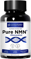Dermapure NMN+ Supplement 4-in-1 – Support Youthful Skin Longevity Anti-Aging Reduces Fine Lines &amp Wrinkles Supports NAD+ Levels GMP Certified &amp FDA Registered – 60 Capsules (1 Pack)