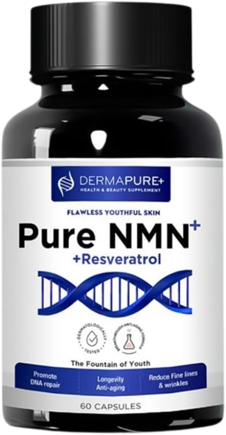 Dermapure NMN+ Supplement 4-in-1 – Support Youthful Skin Longevity Anti-Aging Reduces Fine Lines &amp Wrinkles Supports NAD+ Levels GMP Certified &amp FDA Registered – 60 Capsules (1 Pack)